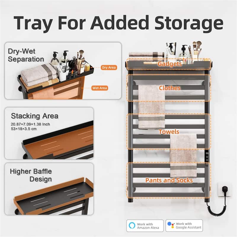 Heated Towel Rack with Shelf and Wi-Fi App Control