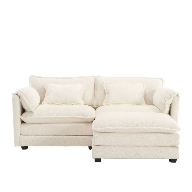 76'' Oversized Chenille Loveseat Sofa with Movable Ottoman Small Sofa for Apartment