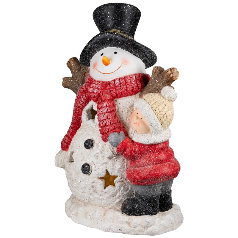 Lighted Snowman and Boy Christmas Decoration - 18" - Clear LED Lights