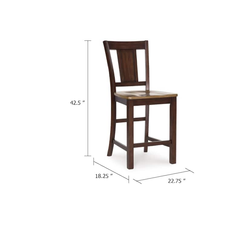 Rex Counter Height Chair Set of 2, Light Brown Plank Seat, Dark Brown