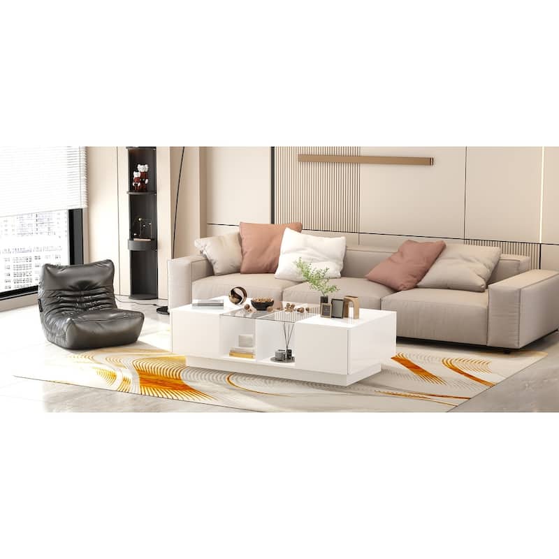 LED Coffee Table Modern High Glossy Coffee Table with Glass Design - 47.4"