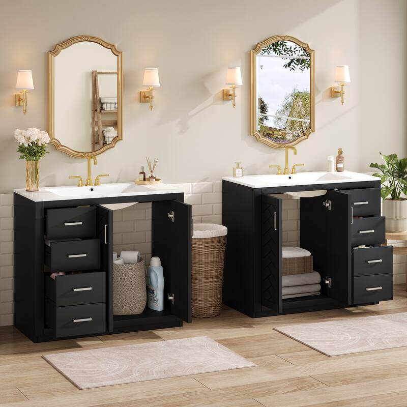 GDFStudio - Carrington Modern Freestanding Double Bathroom Vanity Set with Ceramic Sinks, Drawers & Soft Closing Doors - 72'W