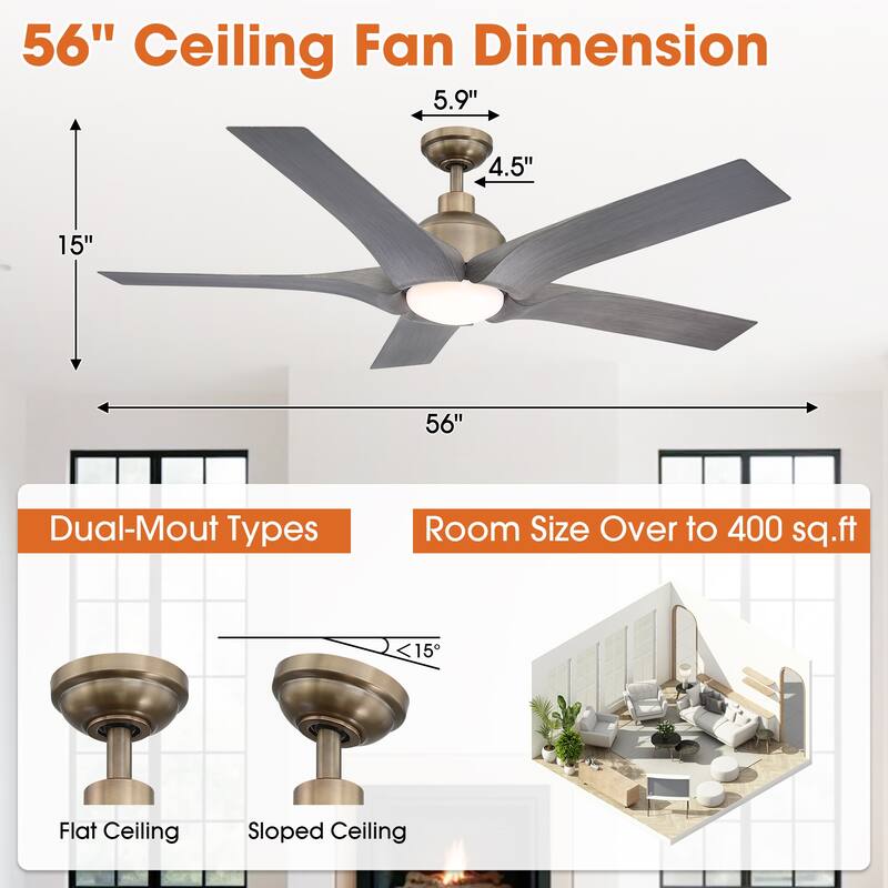 56" Antique Bronze ABS 5-Blade Chandelier Ceiling Fan with Light and Remote