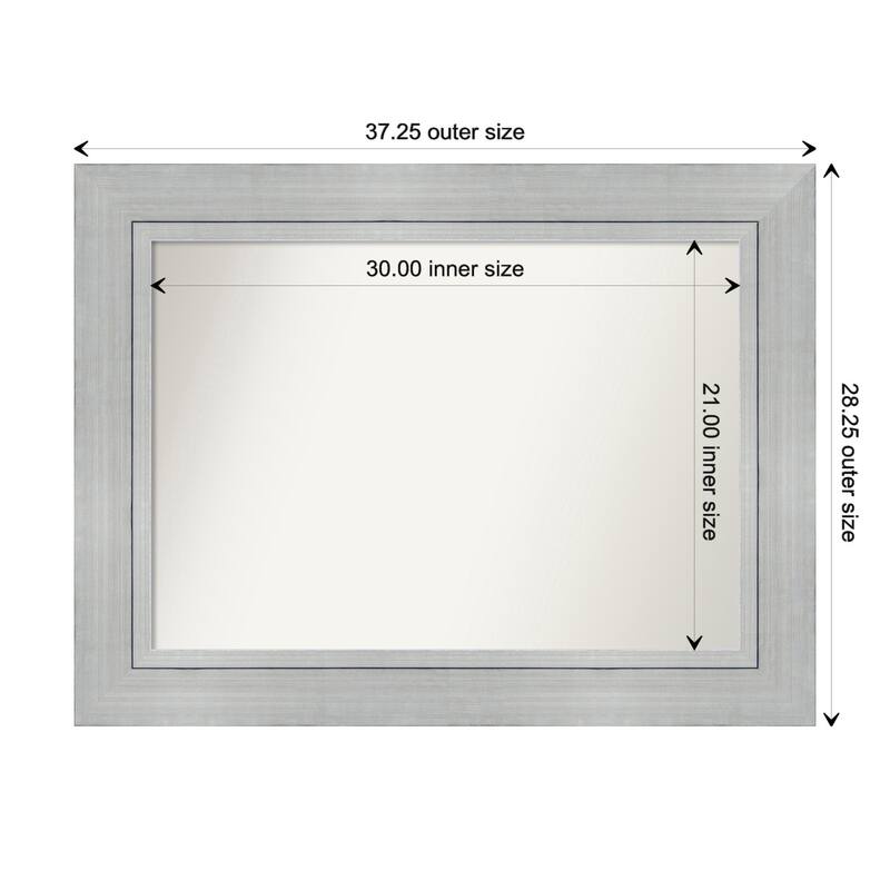 Romano Silver Framed Non-Beveled Custom Wall Mirror, Bathroom Vanity Mirror - Outer Size: 37.25 x 28.25