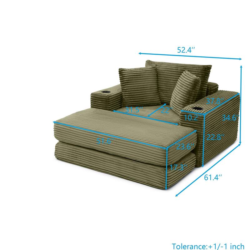 52.4'' Boneless Chaise Lounge Chair Indoor-Oversized Cloud-Like Cozy Comfy Modular 3-in-1 Sofa Bed