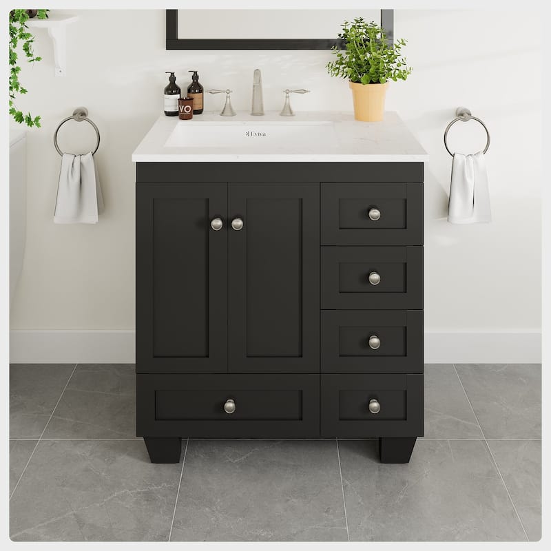 Eviva Acclaim 30"W x 22"D Bath Vanity with Carrara Quartz Top - Espresso