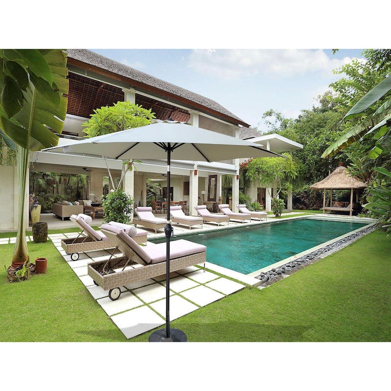 9FT Frozen Dew Outdoor Patio Umbrella with Tilt and Crank System - White