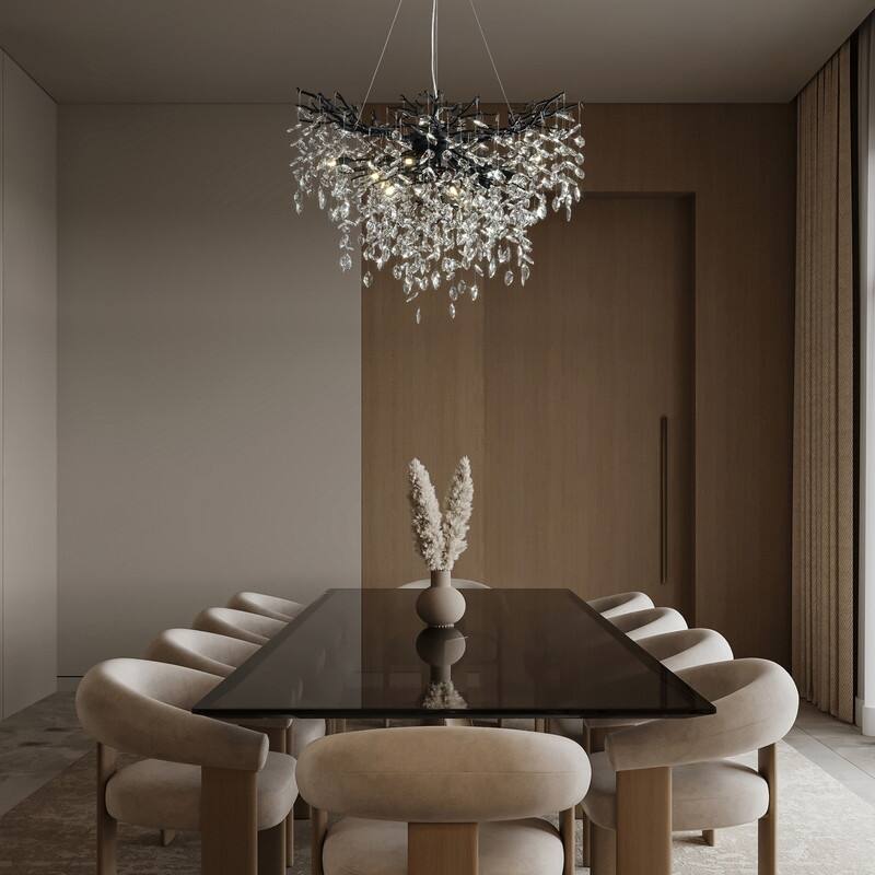 Modern Round Branch Crystal Chandelier, 600-1200mm Diameter, Marquise Cut Crystal Pendant Light