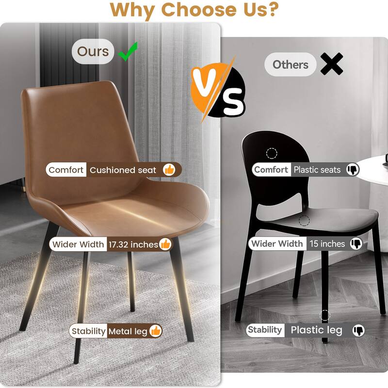 Ergonomic Chair Reception Chair with Metal Legs, Set of 4 Dining Chair Brown Leather Side Chair Coffee Chair