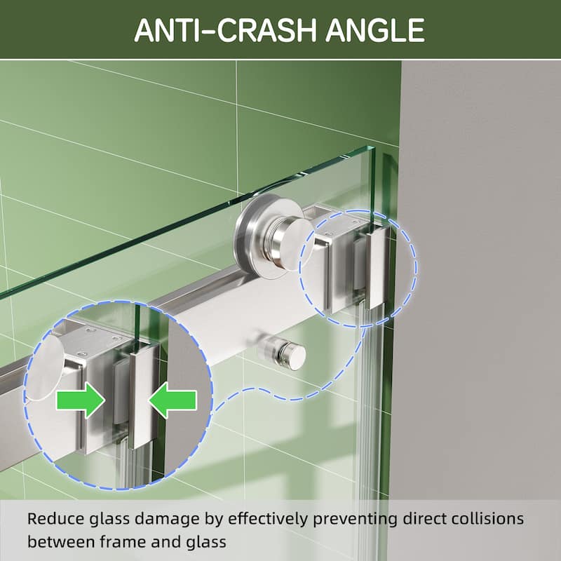 72" x 59" Frameless Double Sliding Shower Door, 8mm Easy-Clean Tempered Glass, 304 Stainless Hardware, Reversible