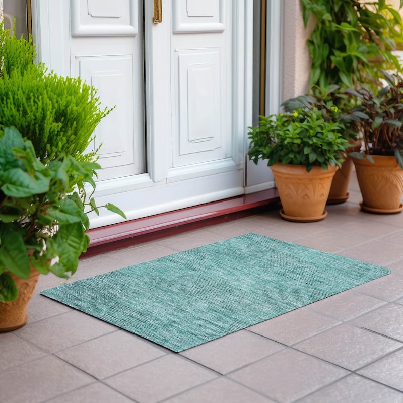 Machine Washable Indoor/ Outdoor Chantille Prism Contemporary Rug - Teal - 1'8" x 2'6"