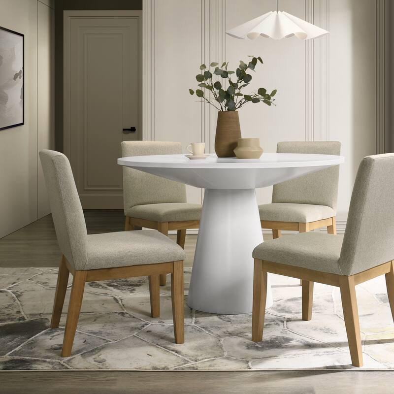 Roundhill Rocco 5-Piece 48'' Pedestal Dining Set, Round Pedestal Table with 4 Chairs