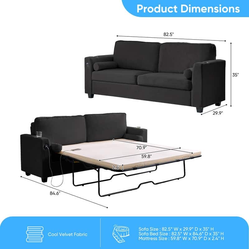 Mixoy Pull Out Loveseat Sofa,Sleeper Sofa Bed with Mattress,Cup Holder