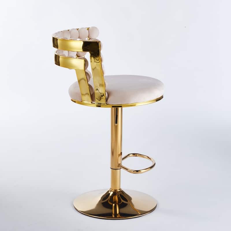 Set of 2 Modern Bar Chair with Golden Color Iron Tube Legs, Soft Cushions and Comfortable Backrest