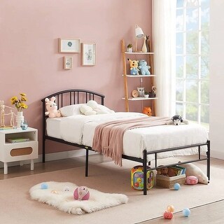 Black Metal Twin Platform Bed Frame with Arched Headboard, 330lb Capacity, Noise-Free, Under-Bed Storage and Easy Assembly