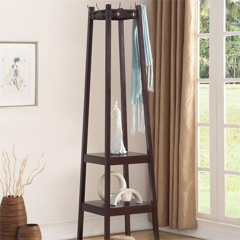 3-Tier Wood Coat Rack with Storage Shelves