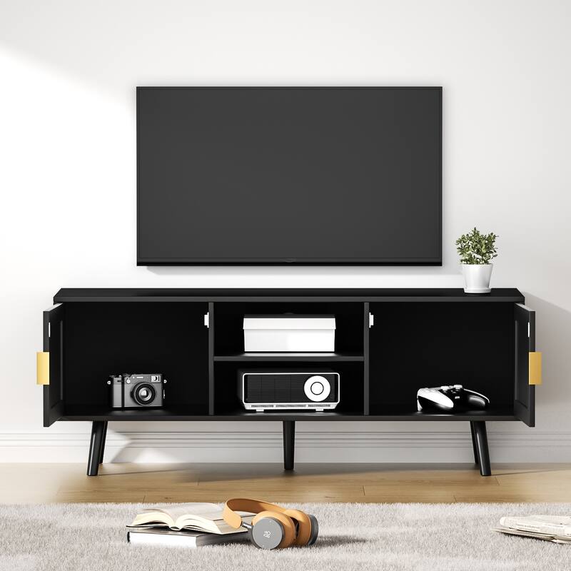 Anmytek Mid-Century Modern Wood Black TV Stand Media Console TV Entertainment Center for TVs up to 55" - 47 inches in width