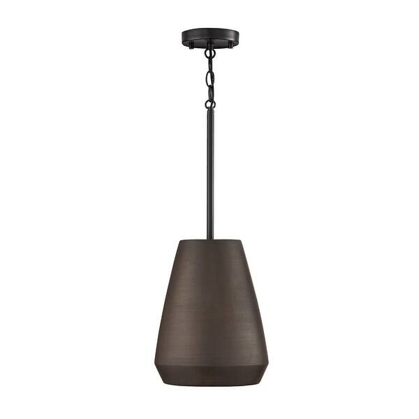 slide 2 of 3, 9.75" W x 13.25" H 1-Light Handcrafted Terracotta Pendant with Matte Black - 10"W x 13"H Terracotta Umber