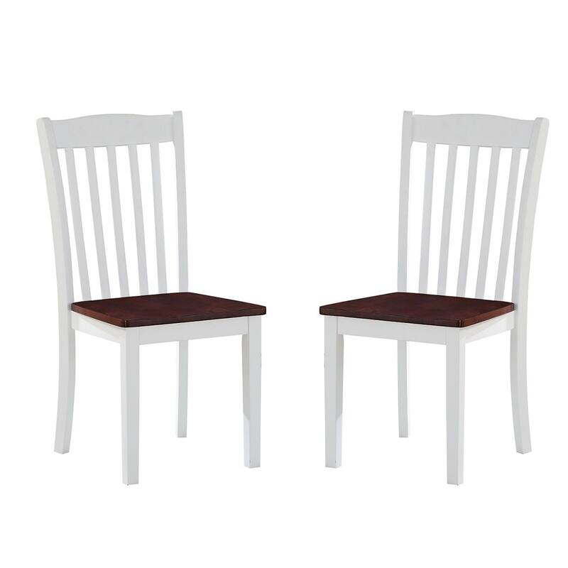 Set of 2 Side Chairs woth Slatted Back, White and Walnut - White+Walnut