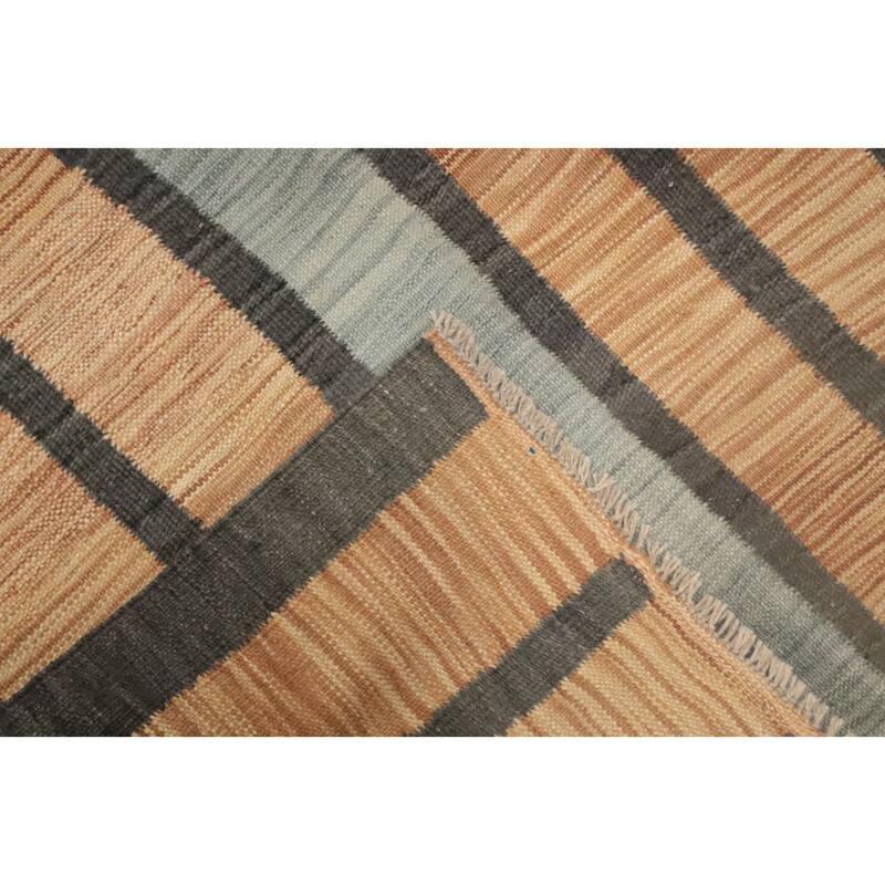Hand Woven Oriental 100% Wool Carpet Southwestern Modern Brown Kilim Area Rug - 9' 11'' X 6' 7''
