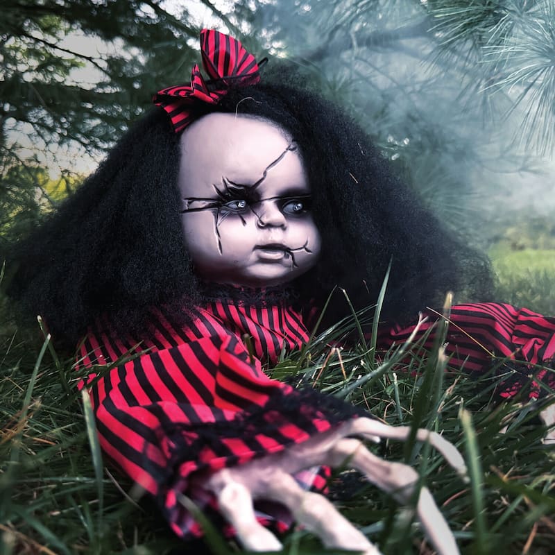 Haunted Hill Farm 44 In. Animatronic Crawling Baby Doll with Light-up Blue Eyes