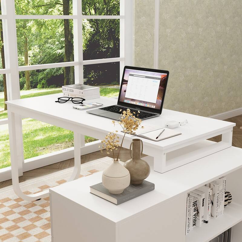 55-inch Timechee L-shaped Storage Computer Desk