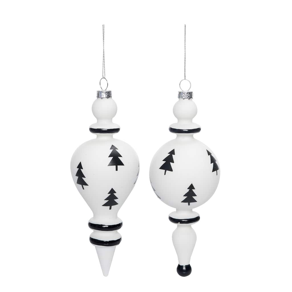 Transpac Glass Black & White Tree Ornament Set of 2 Christmas Home Decorations