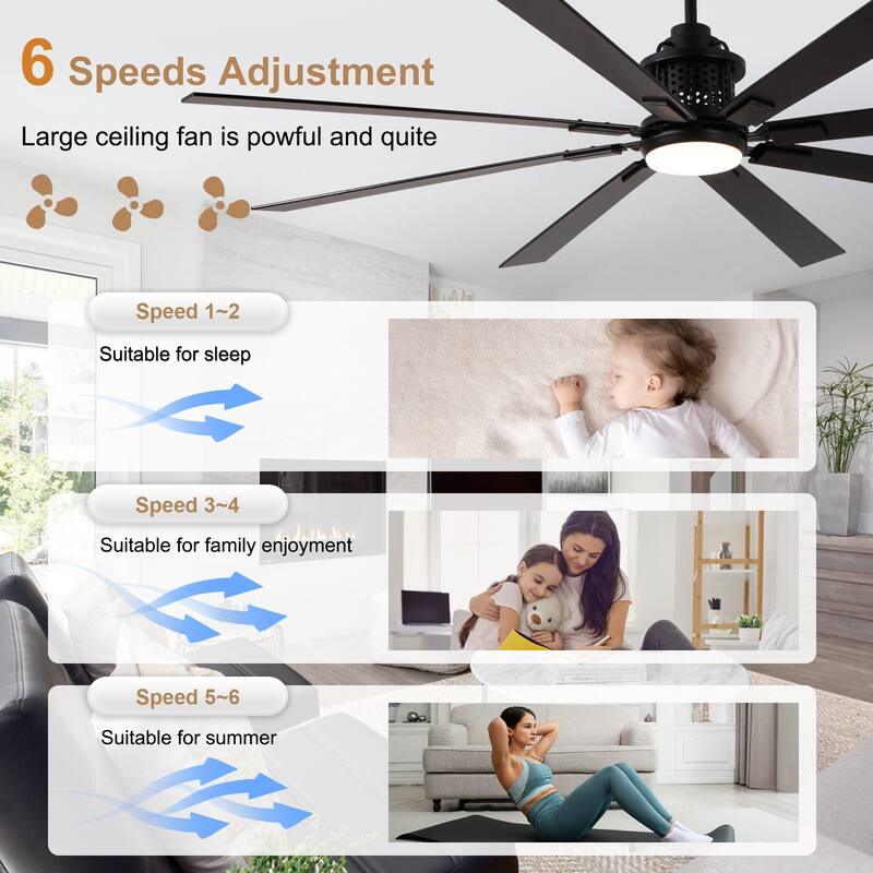 Bella Depot 72" Black Industrial Ceiling Fan with Light and Remote