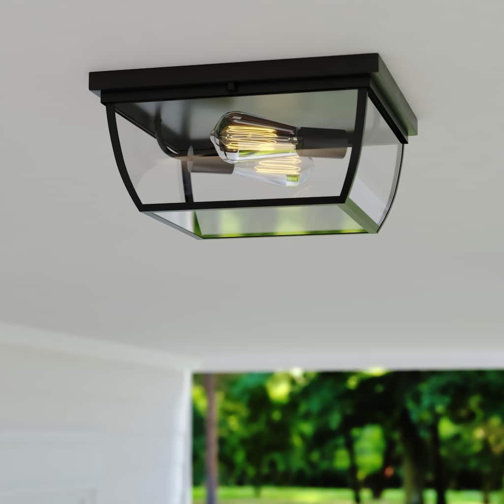 Granville Bronze Geometric Outdoor Flush Mount Ceiling Light Clear Glass - 12.5-in W x 5.75-in H x 12.5-in D