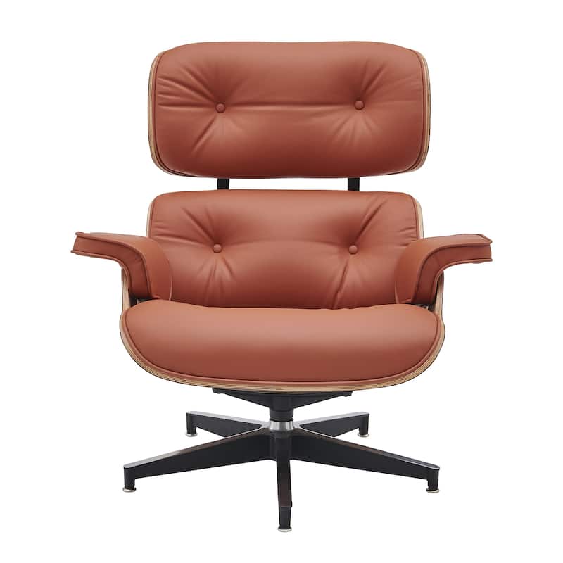 Mid-century Modern Lounger Real Leather Arm Chair and Ottoman Set