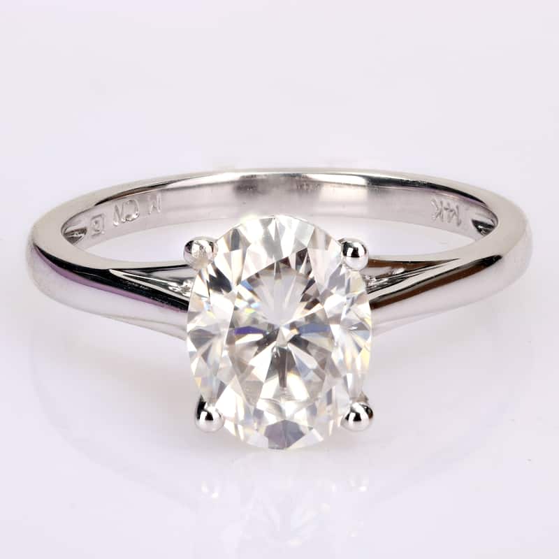 Miadora 14k White Gold 2ct TGW Oval-cut Created White Moissanite Solitaire Engagement Ring