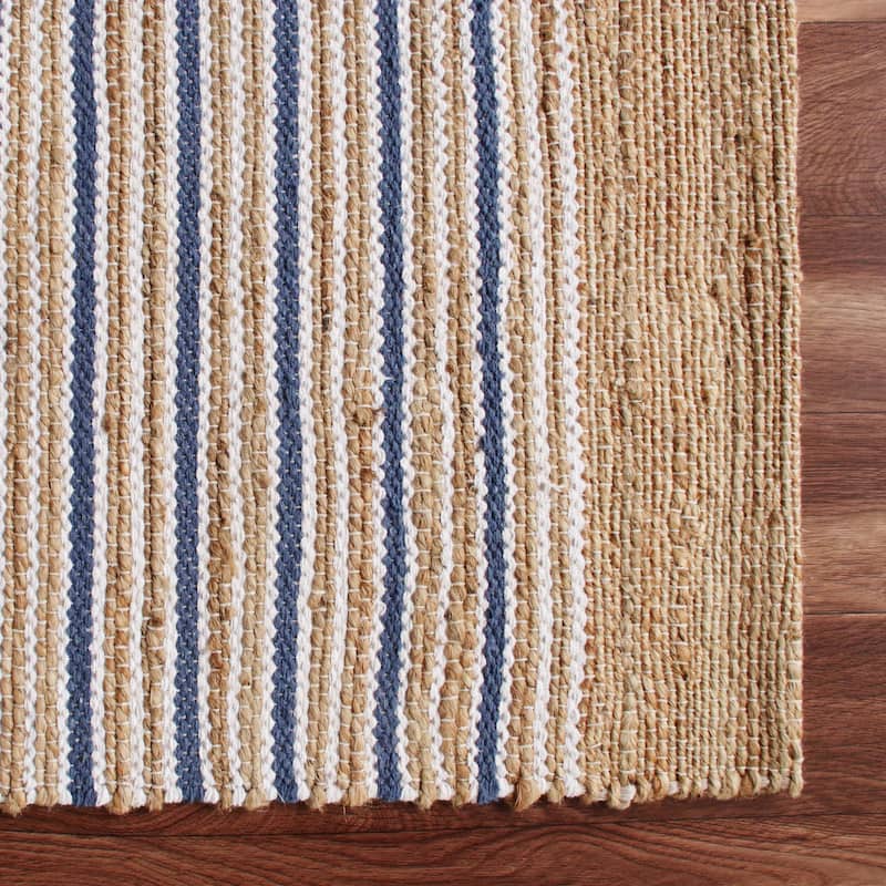 Sevita Contemporary Coastal Striped Handwoven Jute Area Rug