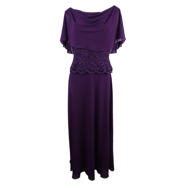 Jessica Howard Women's Cape A-Line Gown - Aubergine. Opens flyout.