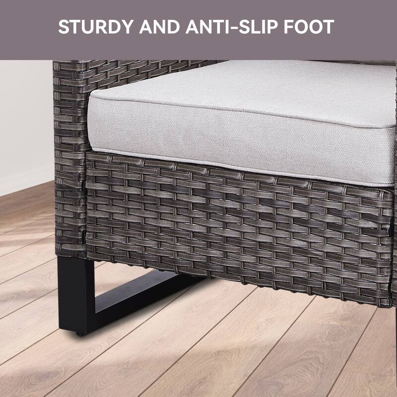 3 Pieces Outdoor Wicker Sofa with Ottomans Grey - Beige