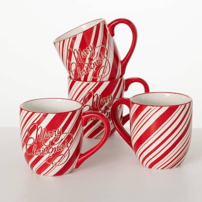 4.5"H Sullivans Merry Christmas Mug Set of 4, Red & White