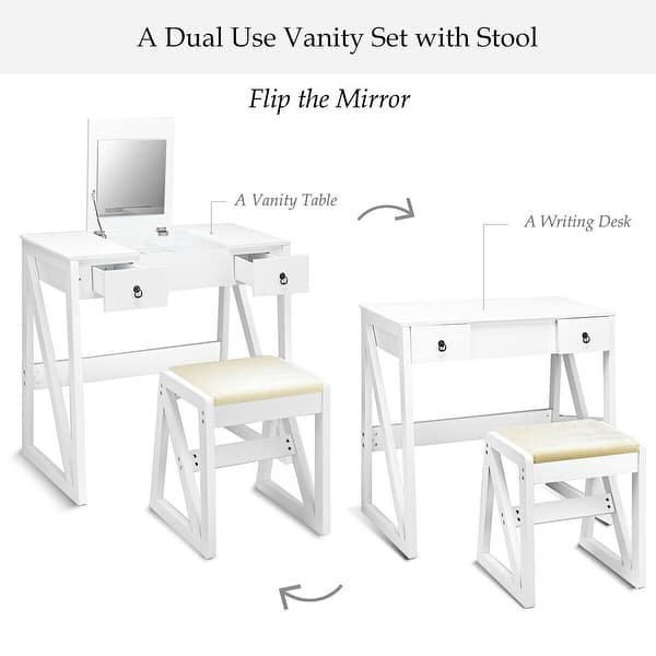 Shop Costway Vanity Dressing Table Flip Makeup Stool Furniture