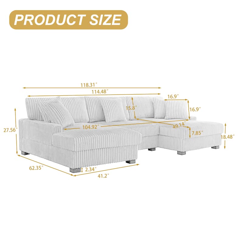 118.4"W Plush Modular Sectional Sofa with Pillows