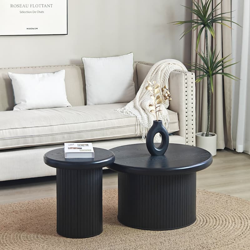 Nesting Table Side Table Coffee Table for Living Room, Charming Sofa Table Center Table Cocktail Table - Black