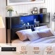 preview thumbnail 33 of 73, Farmhouse Bed Frame with Holey Board, Upholstered Headboard Platform Bed with Charging Station