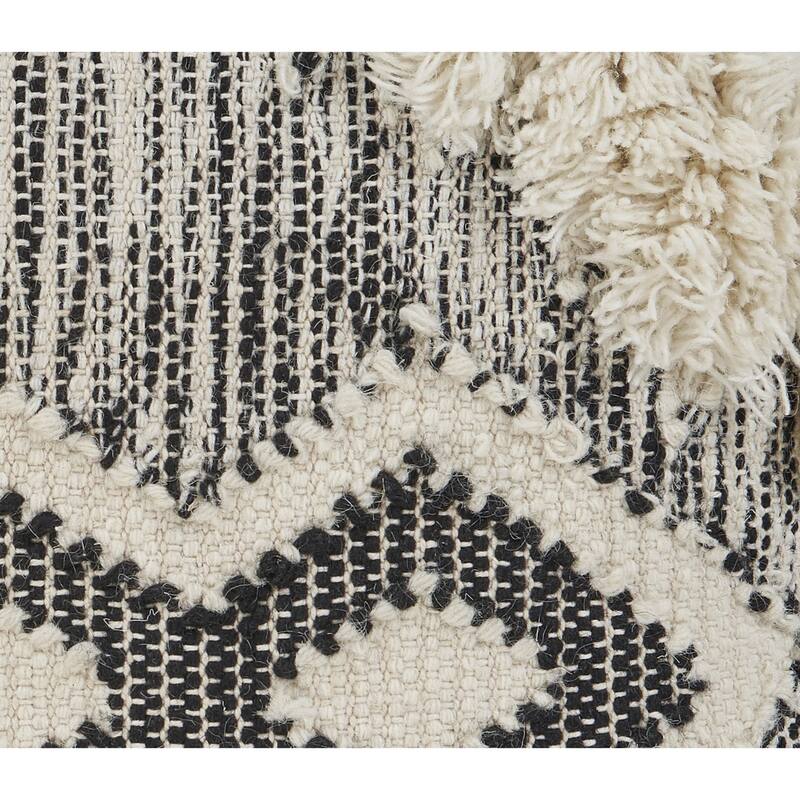 Handwoven Over Tufted Diamond Wool Throw Pillow Cover - 20" - Cream and Black