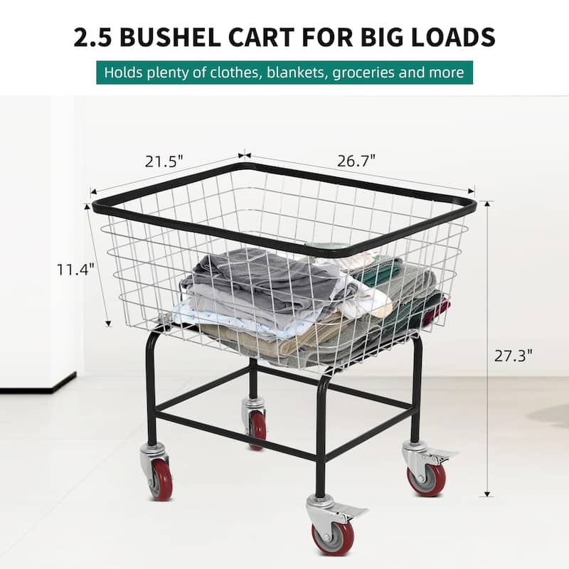 Commercial-Grade 2.5 Bushel Wire Laundry Basket Cart with Wheels