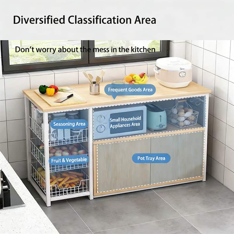 Modern Wooden Kitchen Utility Storage Buffets Shelf with Cabinet