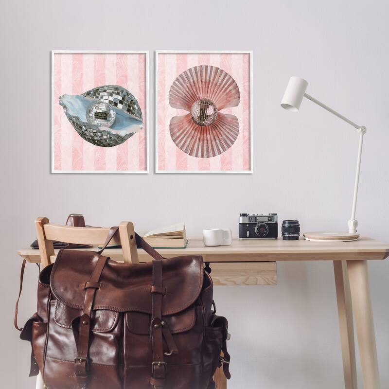 Stupell Pastel Disco Ball Sea Life Framed Giclee Art Design By Lil' Rue (Set of 2)