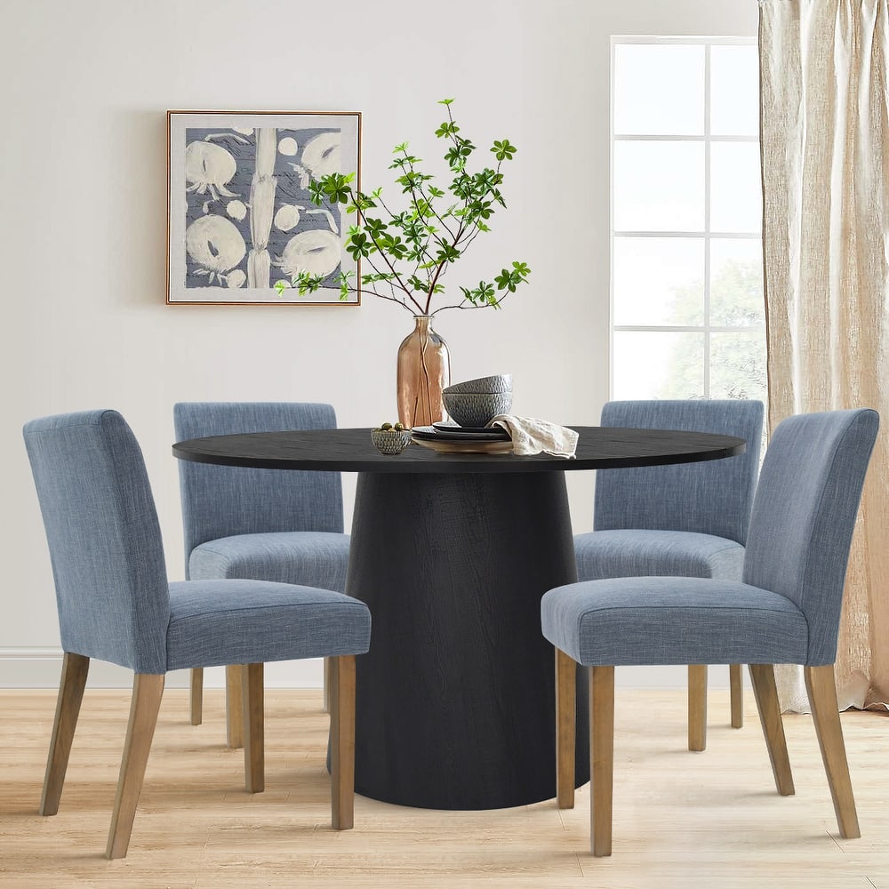Round 46" Pedestal Dining Table Set with Upholstered Chairs for 4