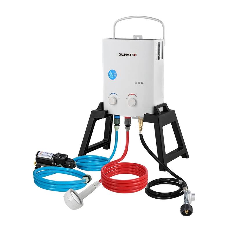 CAMPLUX 1.32 GPM Outdoor Camping Propane Gas Water Heater with Freestanding Stand and Carry Bag