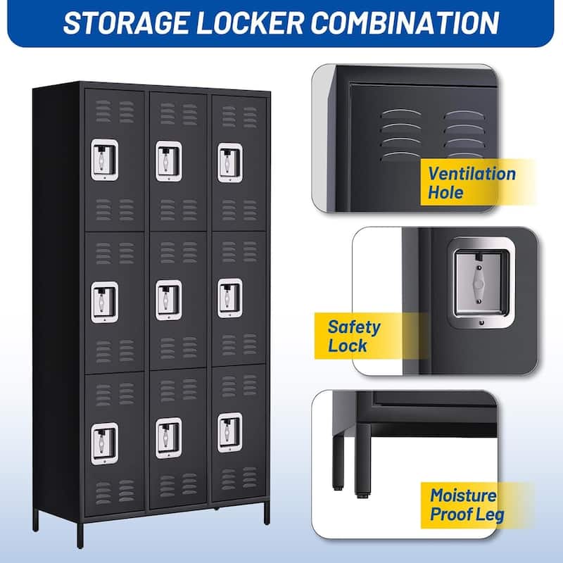 9 Doors Steel Storage Locker Cabinet for Home, Office - N/A