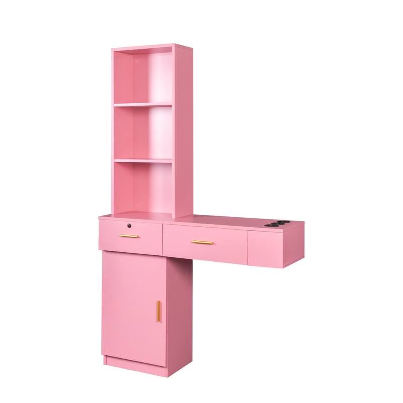 GDF Studio - Sandra Modern 66.93" Tall Hair Desk with Multi-Layer Storage and 2 Drawers