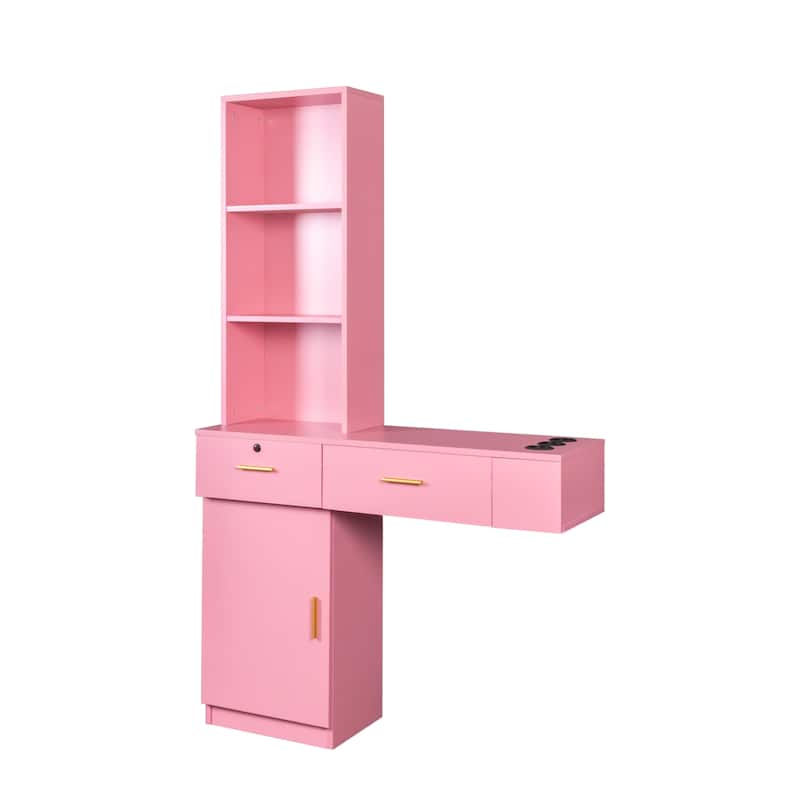 Roomfitters Modern Vanity Table with Storage Shelves, Multi-Layer Makeup Desk with Drawers and Cabinet