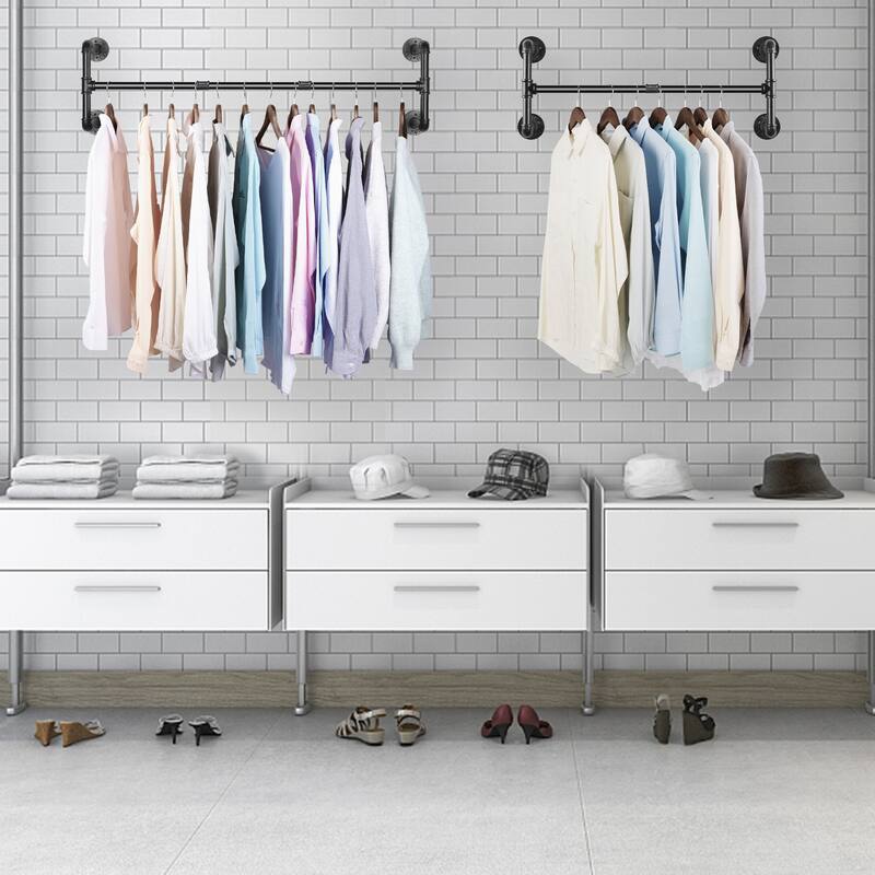 Industrial Pipe Clothes Rack Wall Mounted Hanging Rod Rail Garment