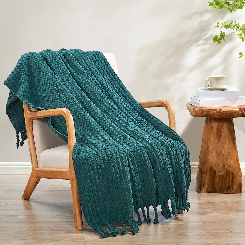 Home Soft Things Chain Tweed Throw Decorative Blanket with Tassels